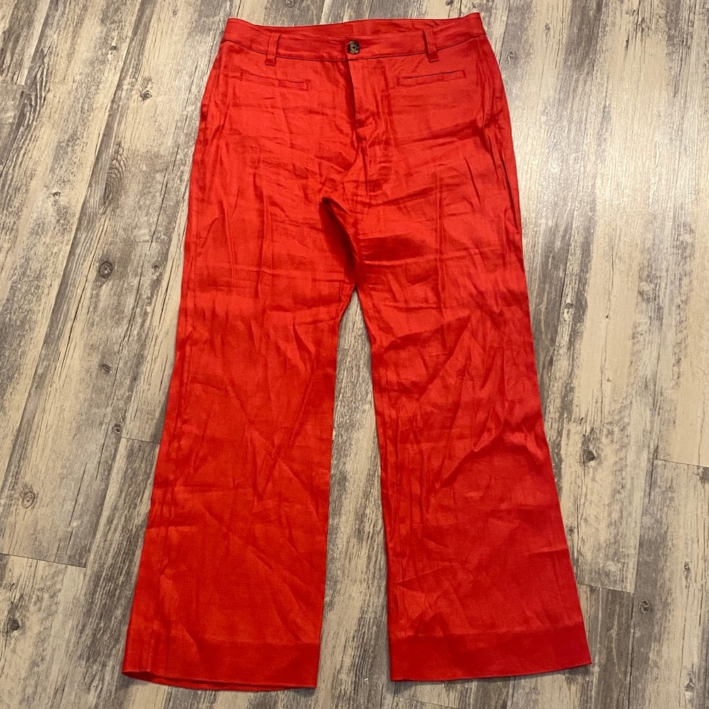 CAbi Linen Blend Wide Leg Touser Pants Tomato Red Size 12